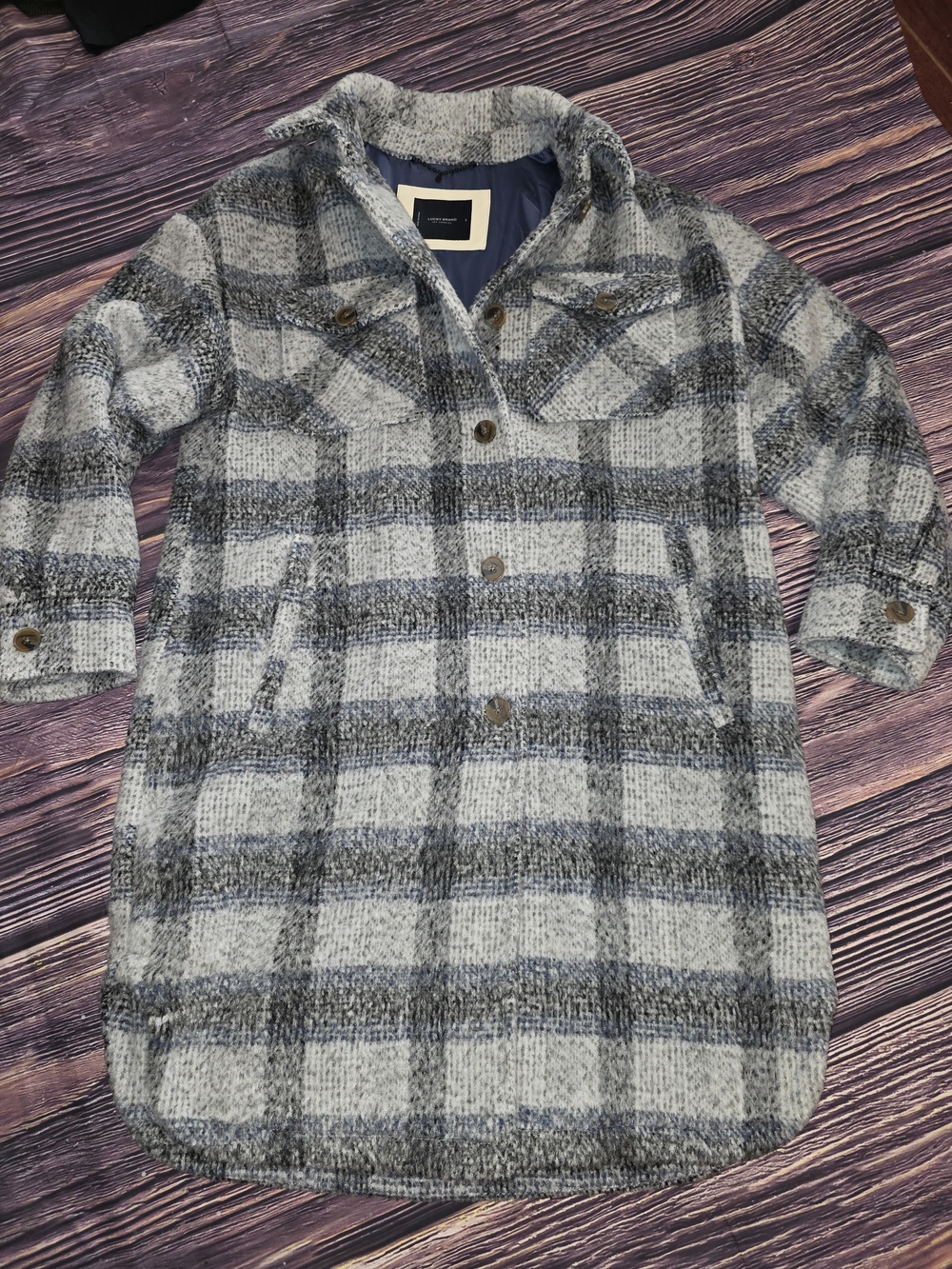 Lucky Brand Blue & Gray Plaid Shacket